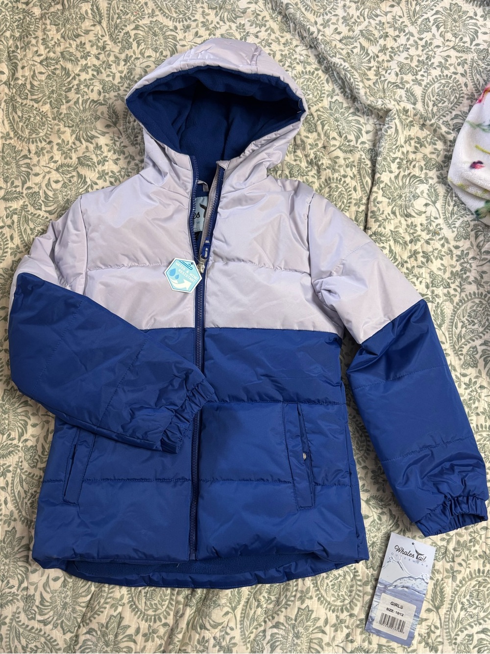 Kids Colorblock Hooded Puffer Jacket - Blue/Light Gray